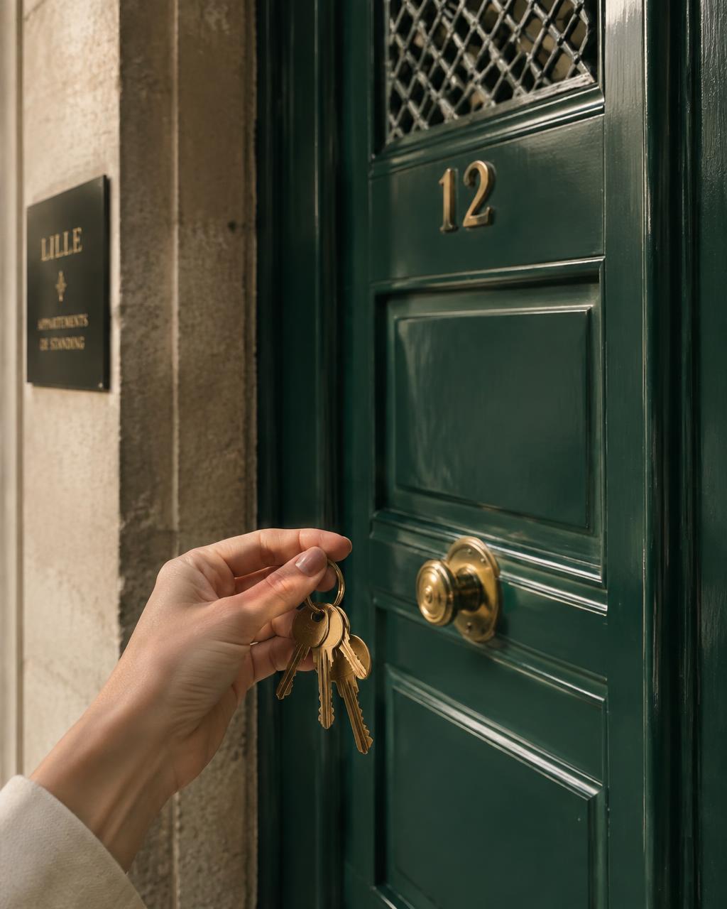Remise de clés devant une porte d'immeuble lillois
